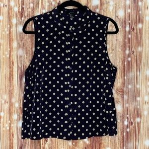 Forever 21 Large Sleeveless Navy and Creme Polka Dot Top